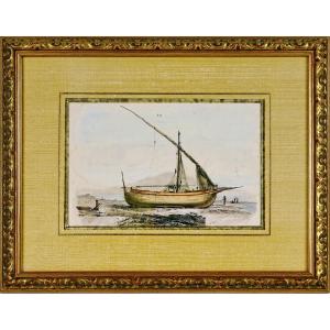 Gravure de NAPLES  et sa région - BARQUE NAPOLITAINE dite "GOZZO"- Ep. XIXe