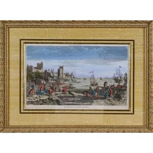 Gravure du HAVRE - VUE DU PORT ET DES CHANTIER DU HAVRE - Ep. XVIIIe - VUE D'OPTIQUE