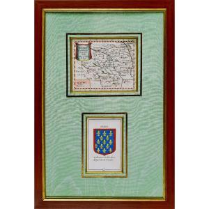 CARTE du BERRY et son BLASON - Rare gravure - Ep. MILIEU XVIIe