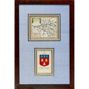 Engraving Map Of Touraine And Its Blason - Ep. Mid 17th Century