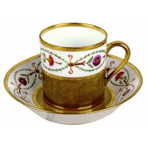 Tasse Litron And Its Soucoupe In Porcelain Of Sèvres - Manufacture Imperiale - Ep. Empire