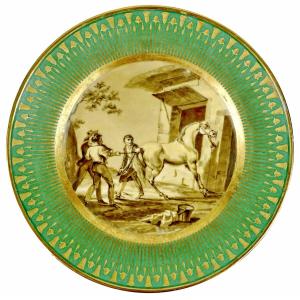 Paris Porcelain Equestrian Plate - Manufacture De Honore Et Cie - Early 19th Century