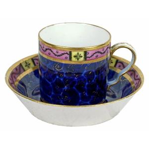 TASSE Litron et sa SOUCOUPE décor "LAPIS LAZULI" porcelaine de la Manufacture de LOCRE - PARIS