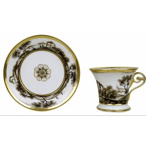 GRANDE TASSE à CHOCOLAT et sa SOUCOUPE porcelaine de PARIS - Manufacture de NAST -Ep. EMPIRE