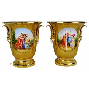 Paire de Grands VASES en porcelaine de style Empire - Ep. FIN XIXe
