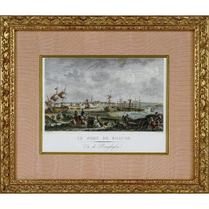  Gravure « LE PORT DE ROSCOF, VU DE PORSGLAFSE » – Ep. XVIIIe