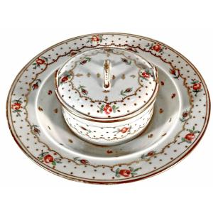 BEURRIER et son COUVERCLE - en porcelaine de PARIS - Manufacture Rue AMELOT - Ep. XVIIIe
