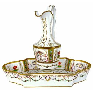 Rare Jug And Its Bowl Made Of Paris Porcelain—late 18th Century—directoire Period