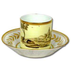 Tasse Litron Et Sa Soucoupe En Porcelaine De Niderviller - Ep. Debut XIXe