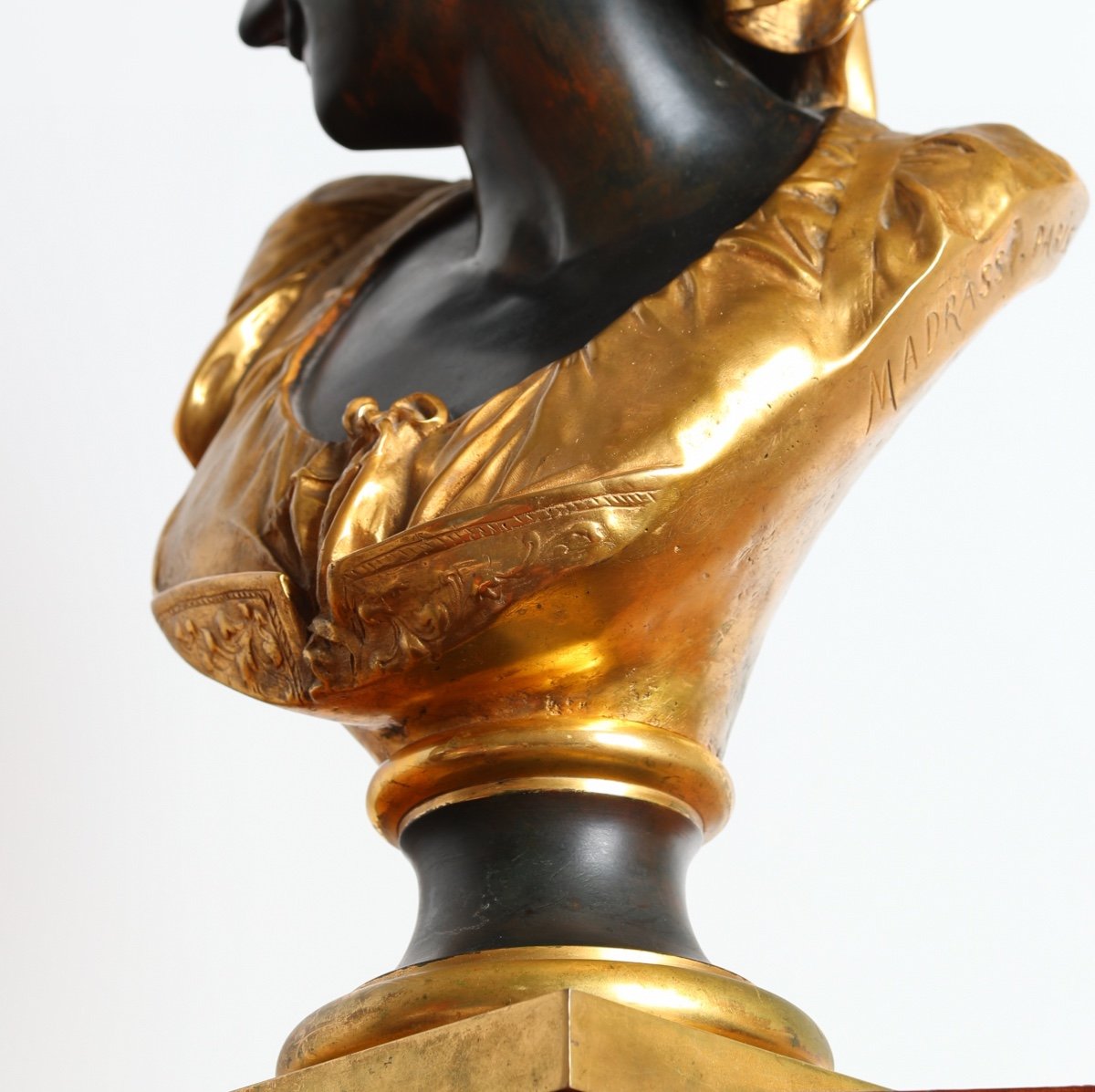 Grande Sculpture Buste En Bronze Ephèbe oriental  Au Turban Par Luca Madrassi ( 1848-1919)-photo-6