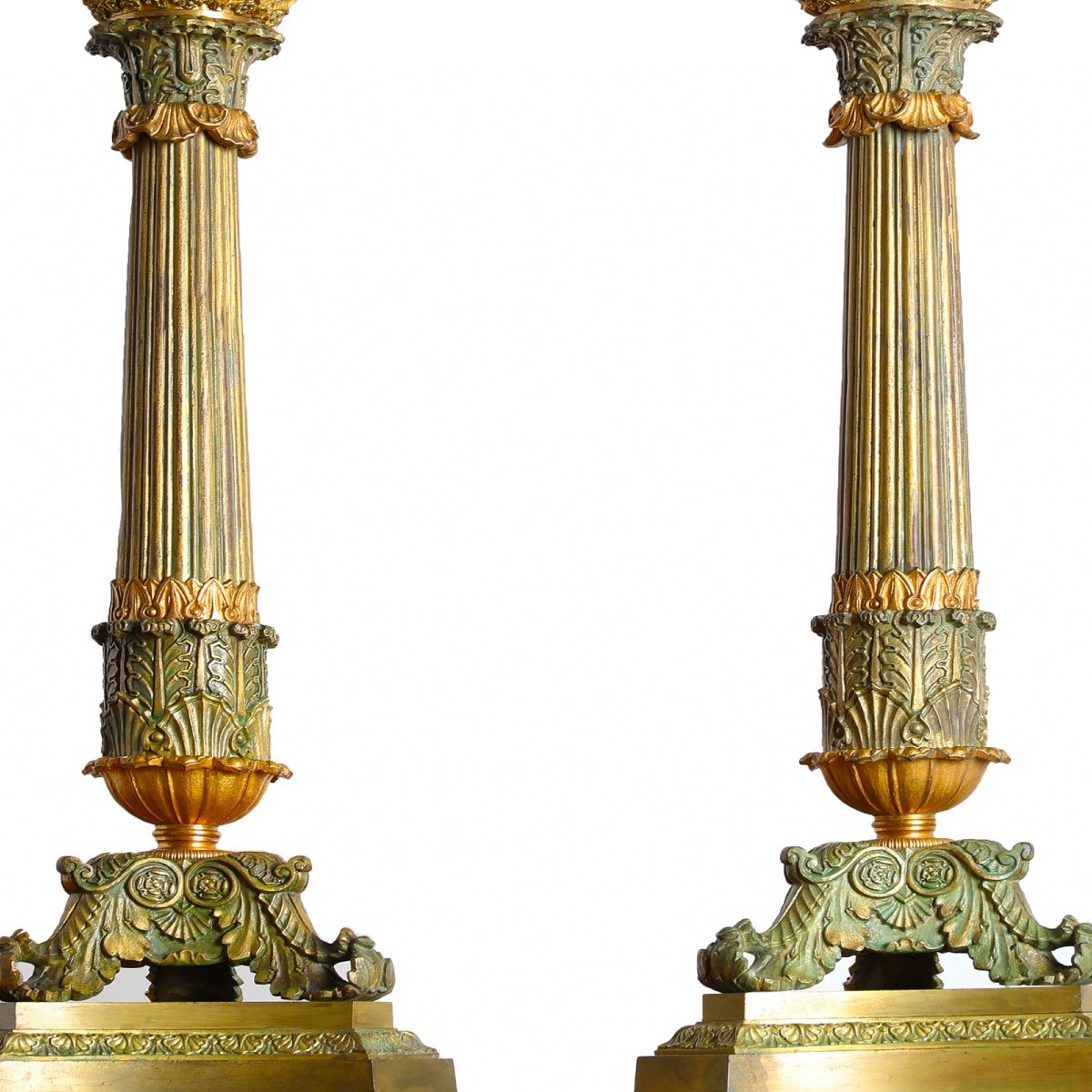 Grande Paire De Flambeaux Bougeoirs tripode En Bronze, époque Restauration 48 cm – Début XIXe-photo-2