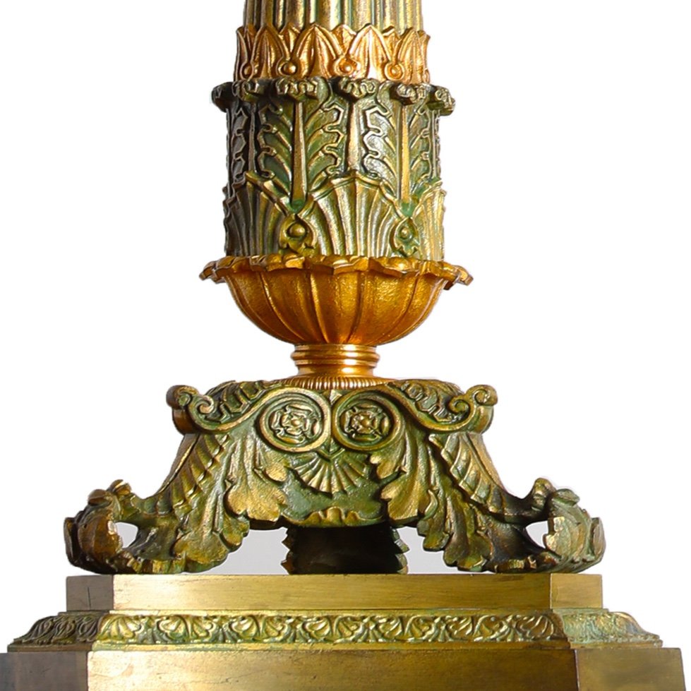 Grande Paire De Flambeaux Bougeoirs tripode En Bronze, époque Restauration 48 cm – Début XIXe-photo-3