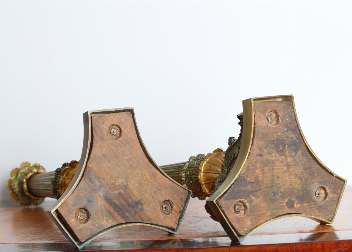 Grande Paire De Flambeaux Bougeoirs tripode En Bronze, époque Restauration 48 cm – Début XIXe-photo-4