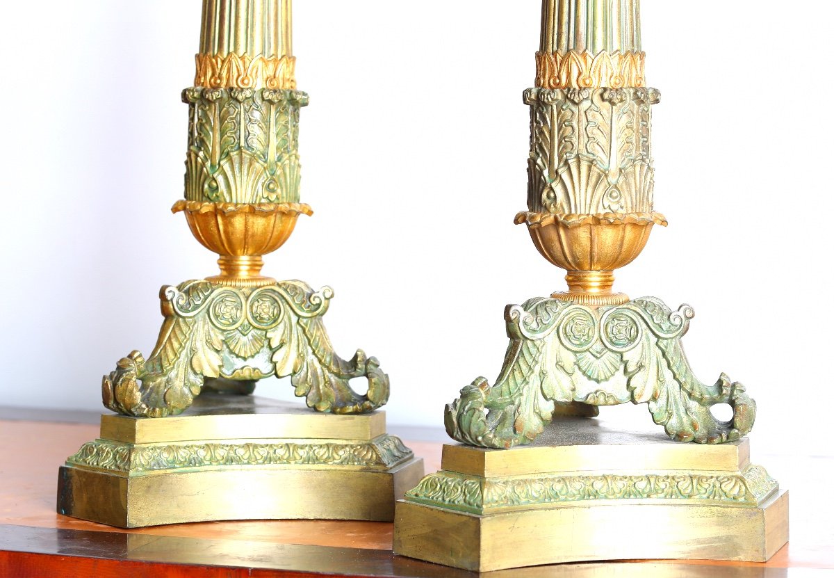 Grande Paire De Flambeaux Bougeoirs tripode En Bronze, époque Restauration 48 cm – Début XIXe-photo-7