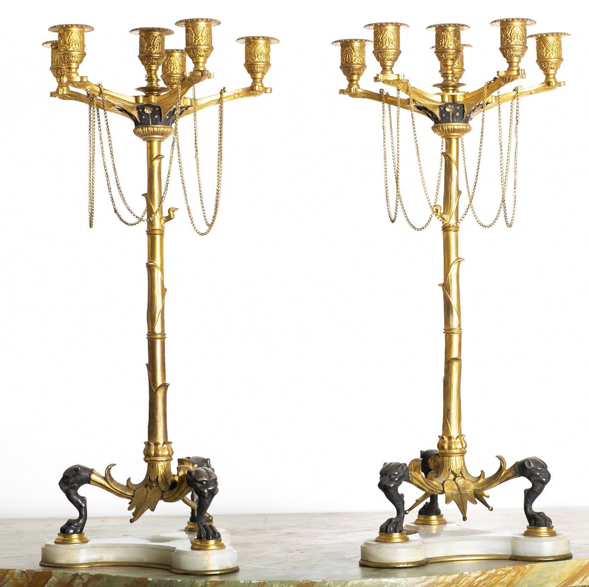 Important Pair Of "bamboo" Candelabras In The Style Of H. Cahieux And F. Barbedienne Circa 1870-photo-1