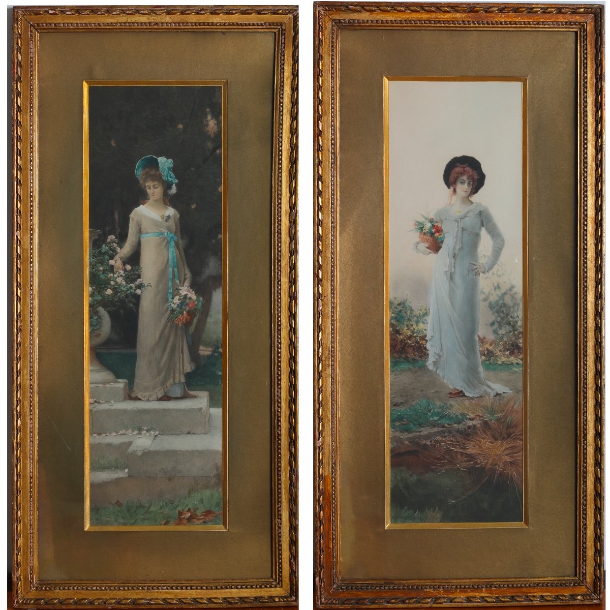 Paire De Grandes  Photogravures d'Après Marcus Stone (1840-1921) - Art Nouveau 1890
