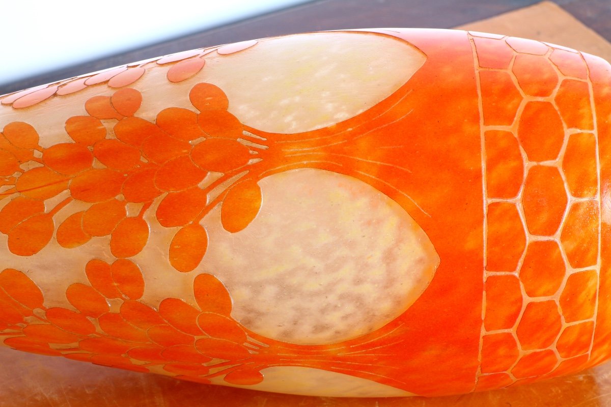 Spectacular Vase "dattiers" 62 Cm French Glass Charles Schneider Circa 1918-1921-photo-4
