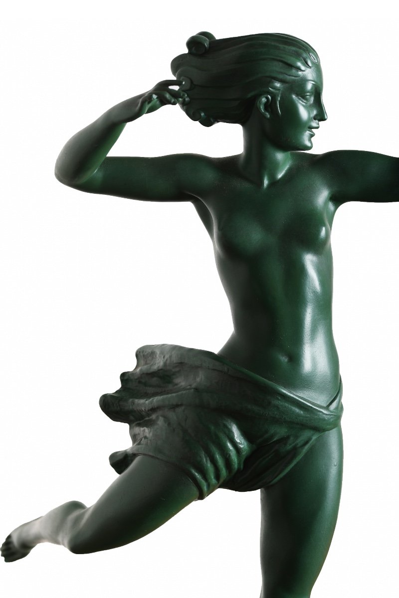 Large Atalante Sculpture 27,2 Inch De Marco Diane Chasseresse Max Le Verrier  - 1928 Art Deco -photo-2