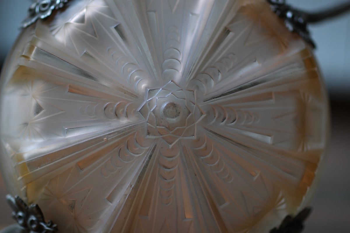 Chandelier Muller Frères Lunéville With 5 Lights In Nickel-plated Bronze, Art Deco Period 1930-photo-6