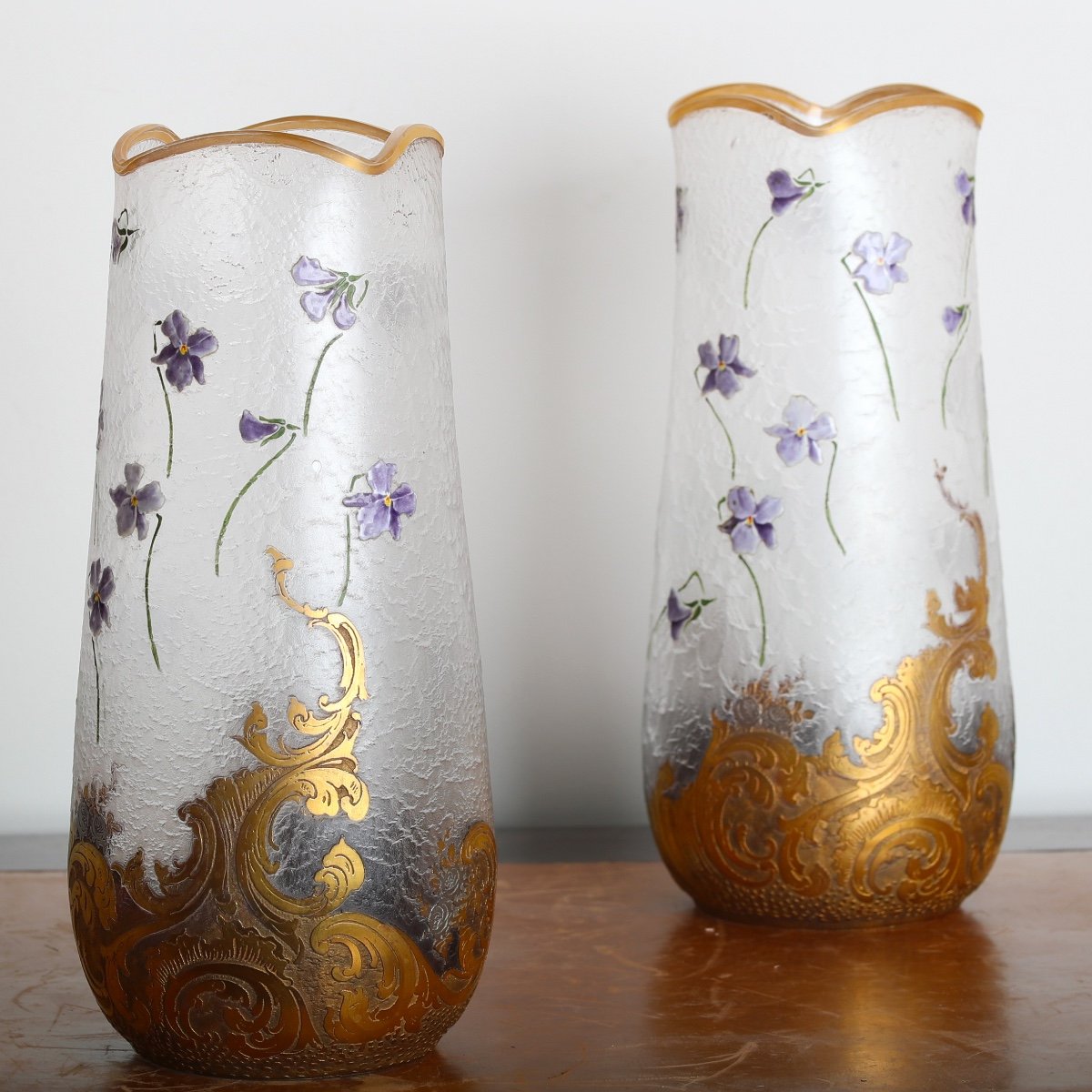 Pair Of Large Vases With Violets By Montjoye Legras 1900 - Art Nouveau-photo-3