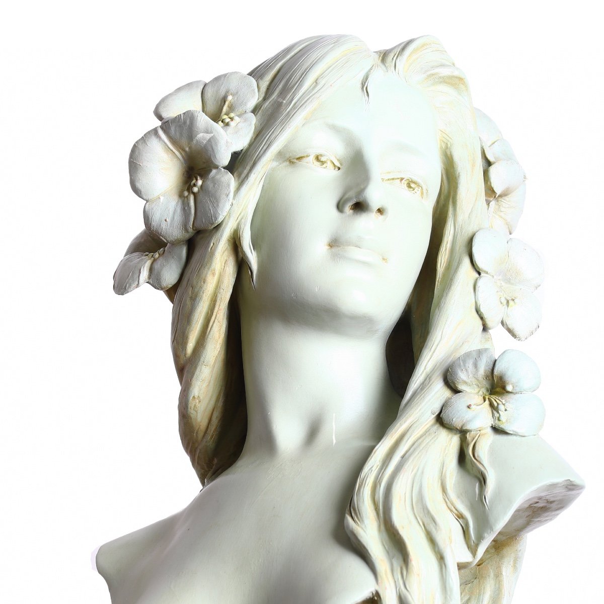 Grand buste La Femme Aux Fleurs Par Charles Coudray Exposition Universelle 1900 - Art Nouveau-photo-4