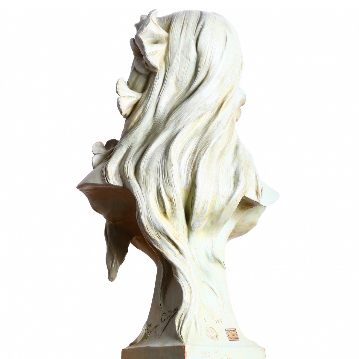 Grand buste La Femme Aux Fleurs Par Charles Coudray Exposition Universelle 1900 - Art Nouveau-photo-3