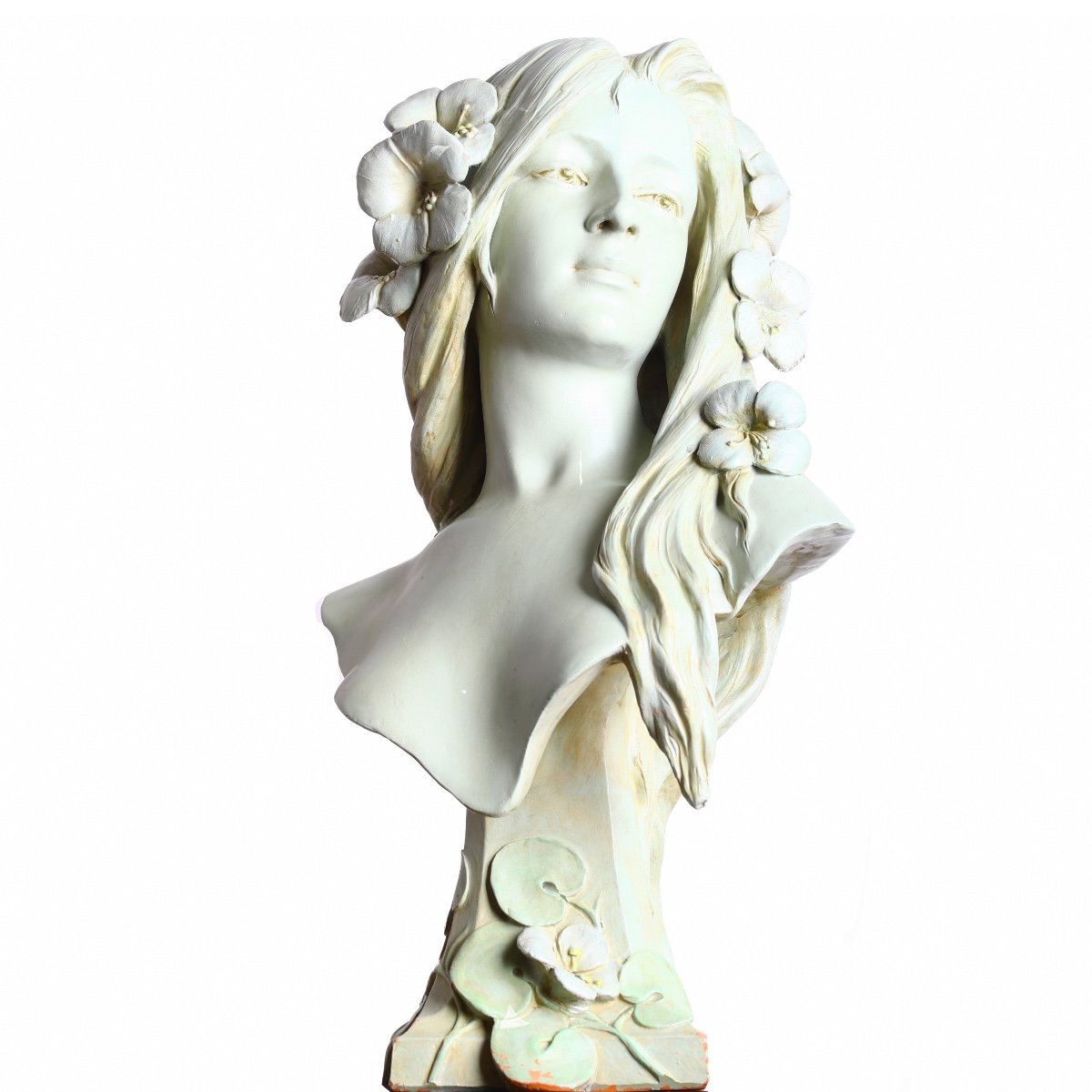 Grand buste La Femme Aux Fleurs Par Charles Coudray Exposition Universelle 1900 - Art Nouveau