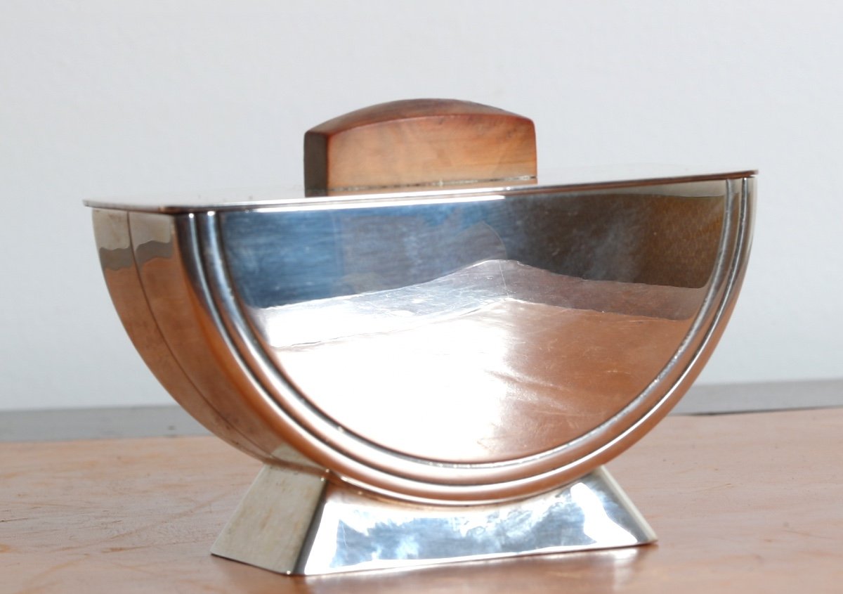 Service a Thé Café En Métal Argenté & Bois par Christofle, design Christian Fjerdingstad - Art Déco 1933-photo-6