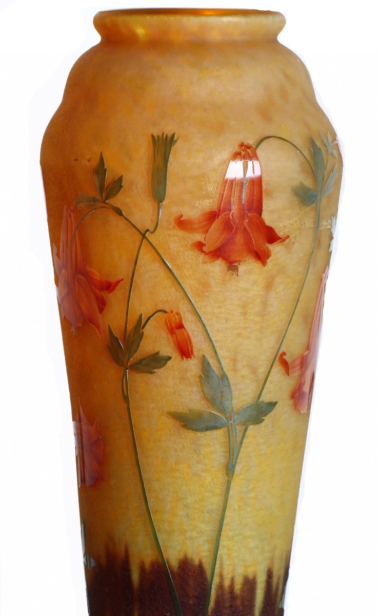 Important Large Vase With Columbines Signed Daum Nancy Croix De Lorraine - Liberty Art 1900-photo-3