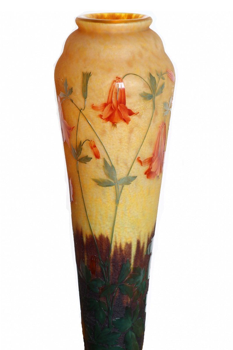 Important Large Vase With Columbines Signed Daum Nancy Croix De Lorraine - Liberty Art 1900-photo-4