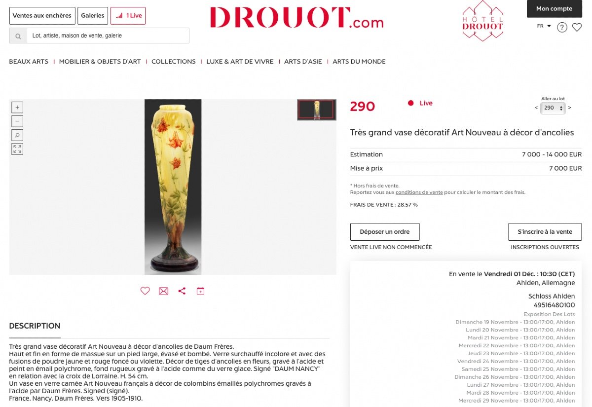 Important Large Vase With Columbines Signed Daum Nancy Croix De Lorraine - Liberty Art 1900-photo-8