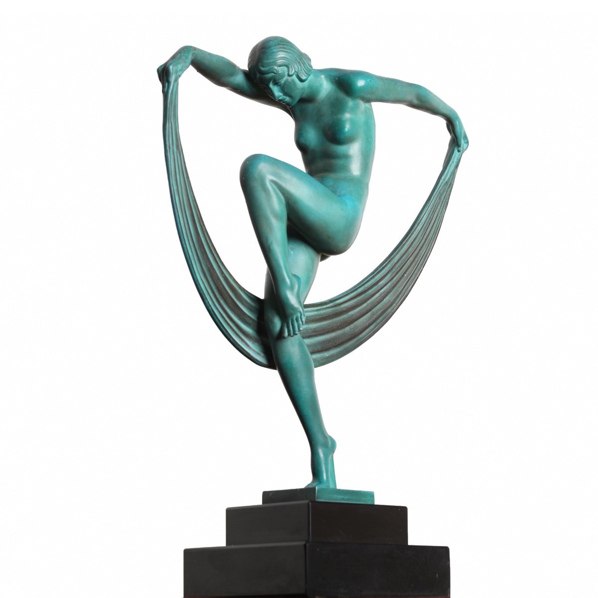 Sculpture Dancer With Veil "folies" Signed Denis, Max Le Verrier Art Deco 1920-photo-2