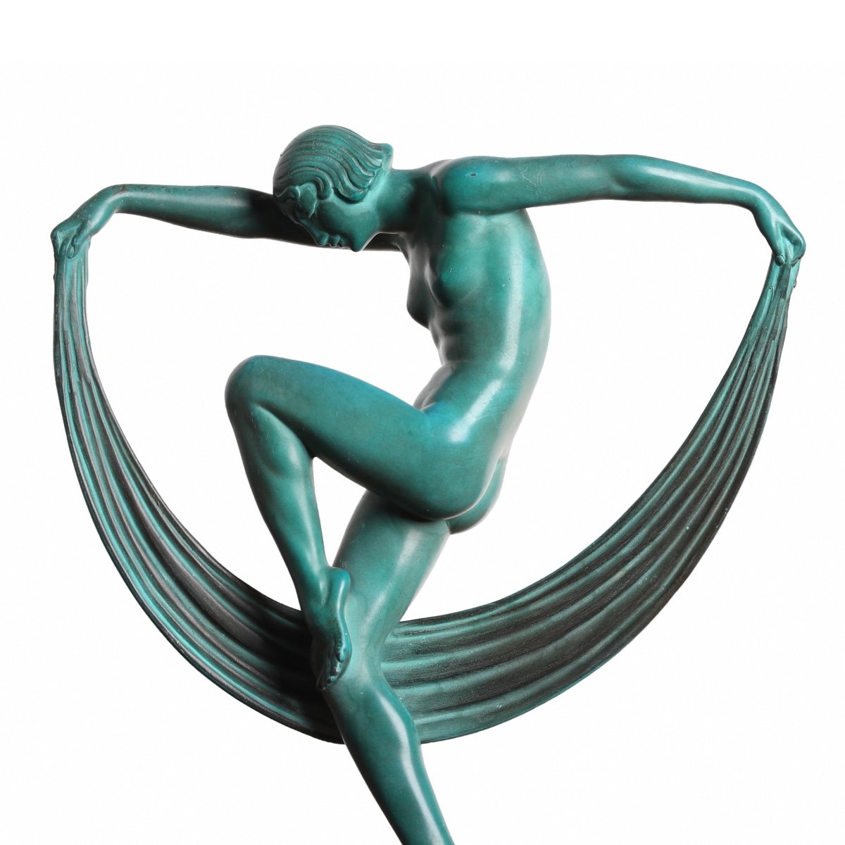 Sculpture Danseuse Au Voile "folies" Signé Denis, Max Le Verrier Art Deco 1920-photo-3