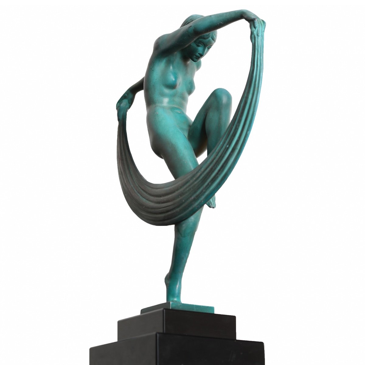 Sculpture Danseuse Au Voile "folies" Signé Denis, Max Le Verrier Art Deco 1920-photo-6