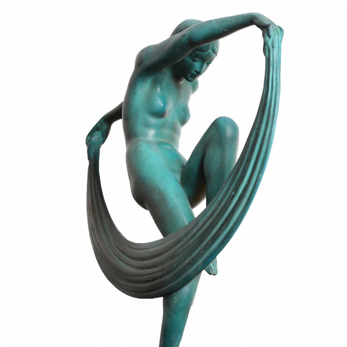 Sculpture Danseuse Au Voile "folies" Signé Denis, Max Le Verrier Art Deco 1920-photo-7