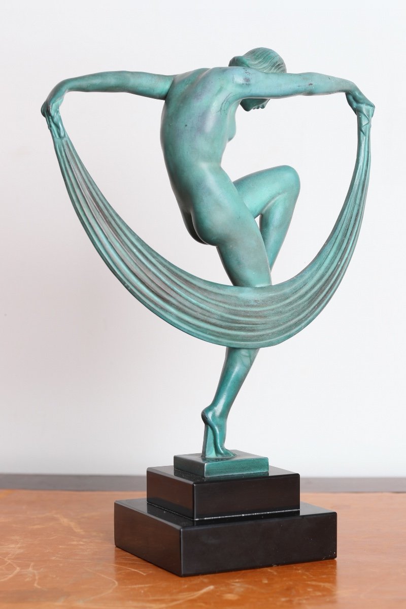 Sculpture Danseuse Au Voile "folies" Signé Denis, Max Le Verrier Art Deco 1920-photo-8