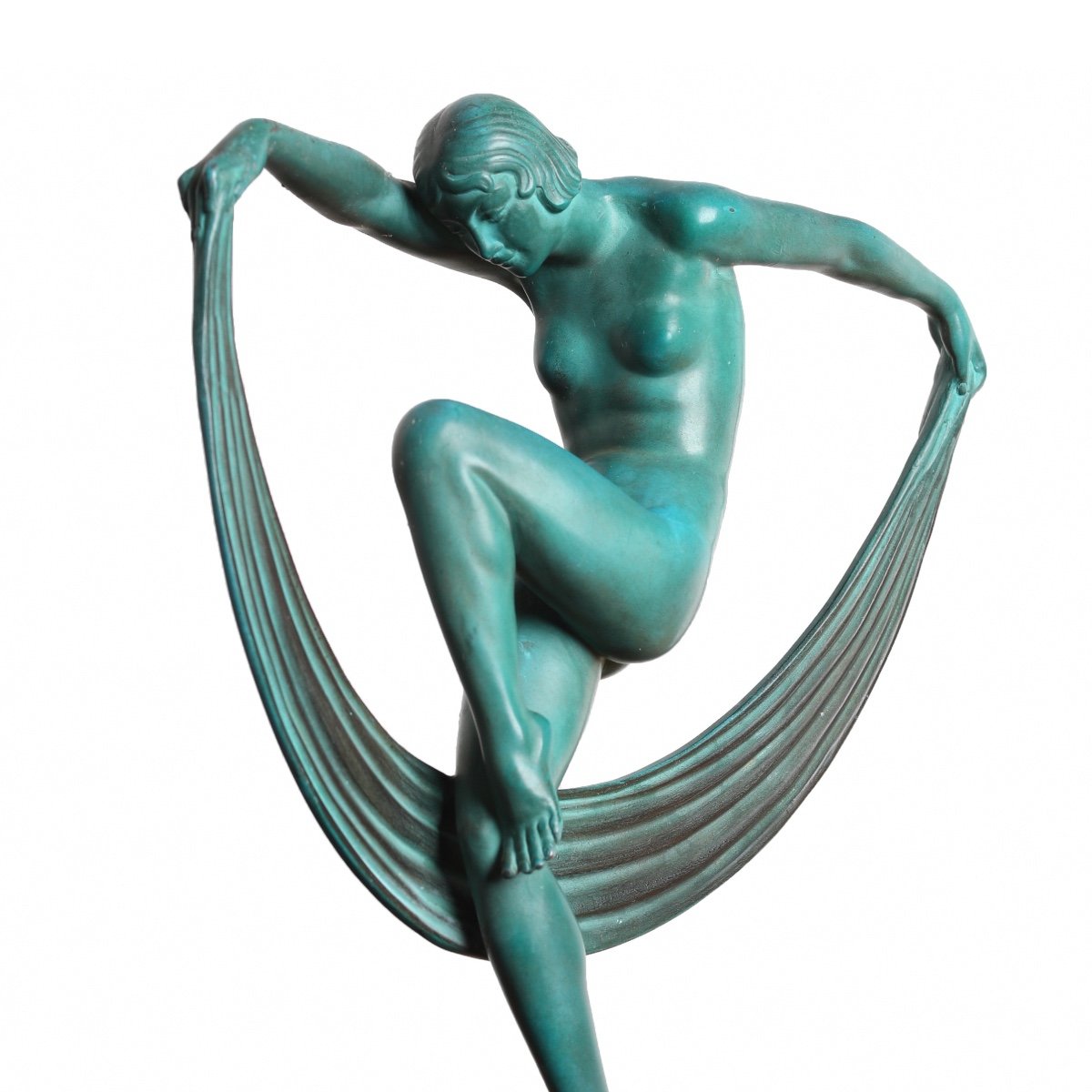 Sculpture Danseuse Au Voile "folies" Signé Denis, Max Le Verrier Art Deco 1920-photo-1