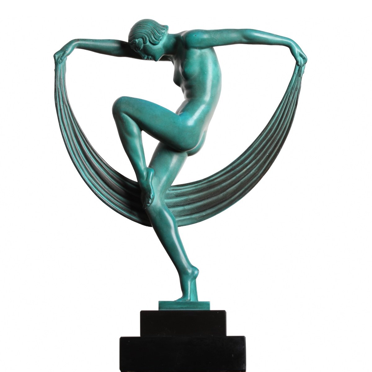 Sculpture Danseuse Au Voile "folies" Signé Denis, Max Le Verrier Art Deco 1920
