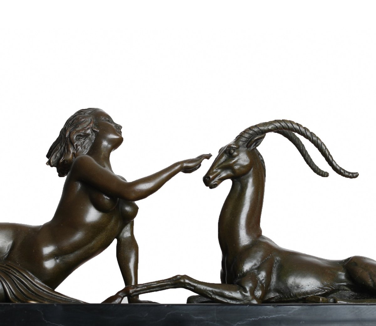 Sculpture En Bronze "Femme A l'Antilope"  Par Alexandre Kéléty (1874-1940) -  Art Deco-photo-1