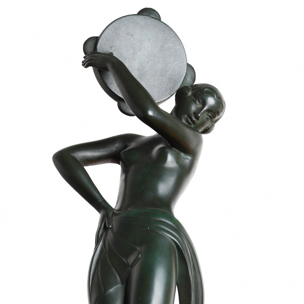 Large Sculpture "farandole Dancer With Tambourin" By Fayral, Pierre Le Faguays, Foundry Le Verrier - 1930 Art Deco-photo-4
