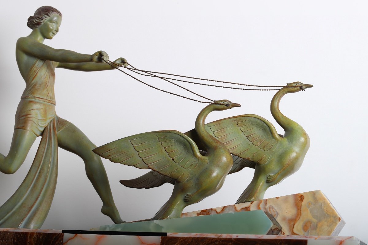Large Sculpture "woman With Swans" By Limousin Art Deco 1920-photo-8