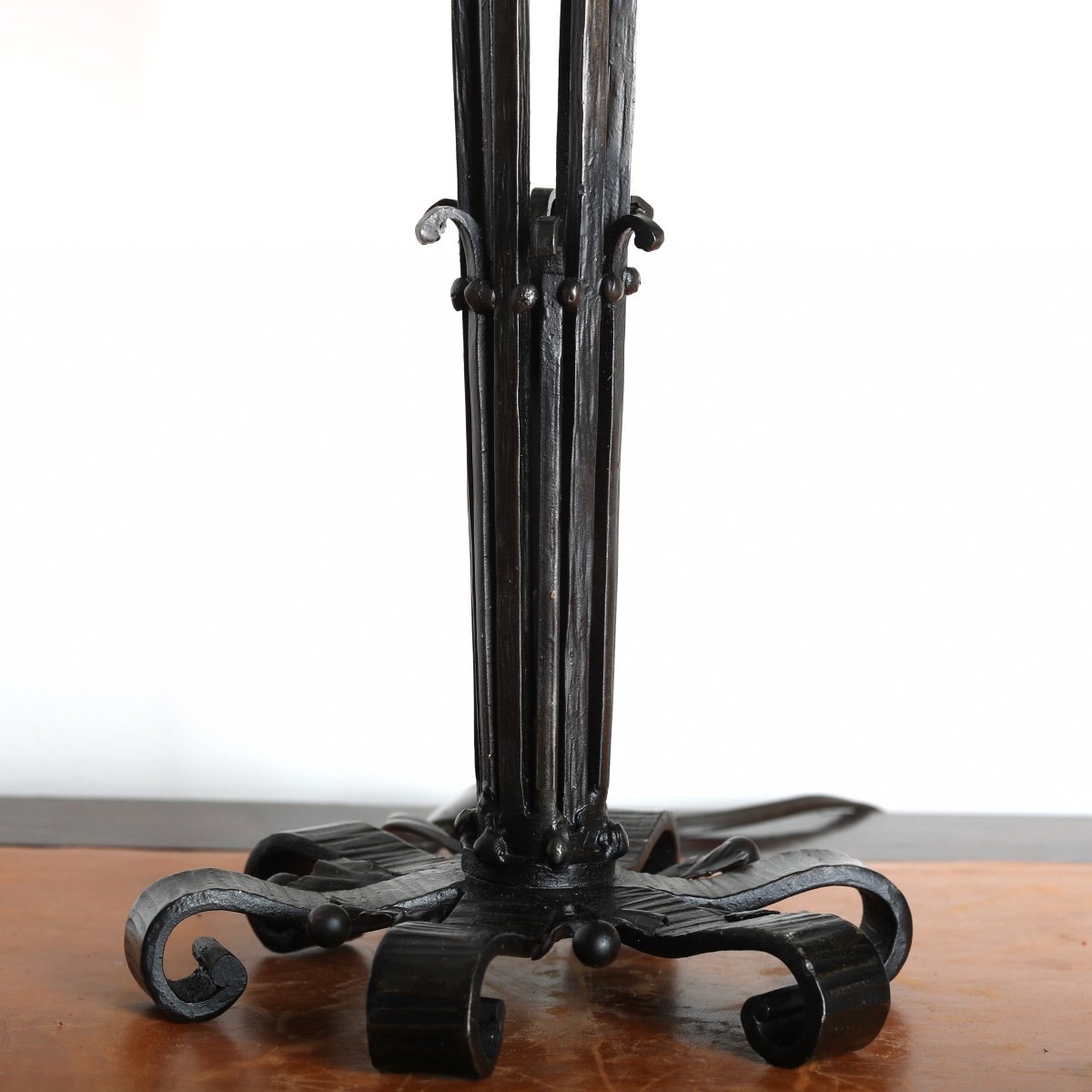 Lampe Champignon Conique En verre et Fer Forgé par Muller Frères Lunéville - Art Deco 1925-photo-4