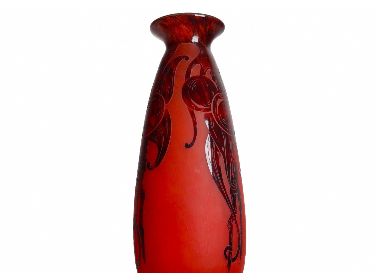 Tall "prunes" Vase French Glass Charles Schneider Circa 1919-1922 - 22,0"-photo-2