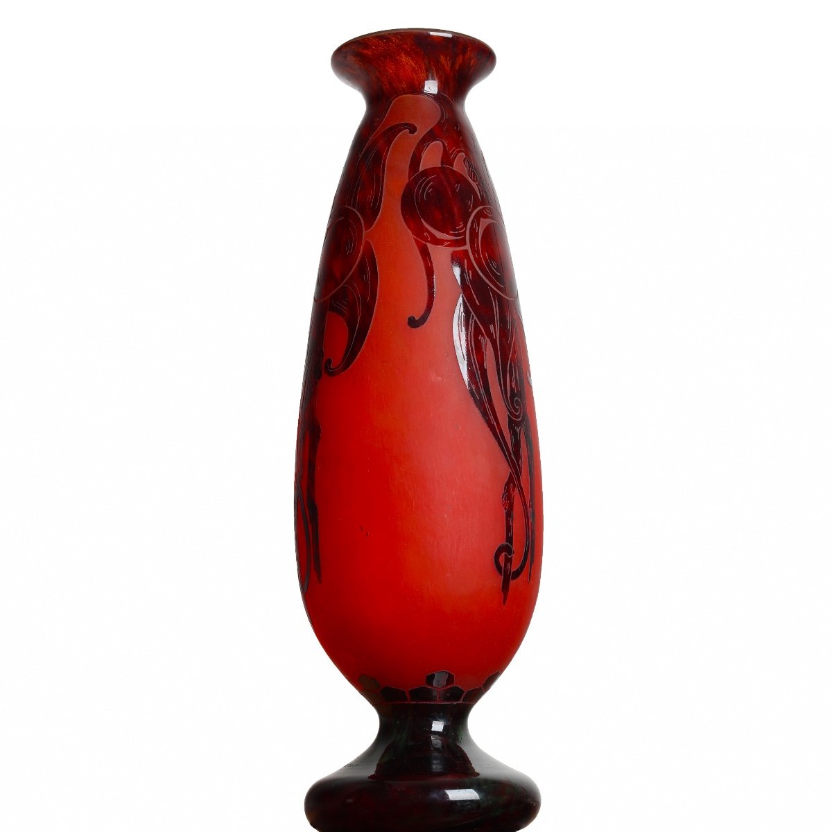 Tall "prunes" Vase French Glass Charles Schneider Circa 1919-1922 - 22,0"-photo-1