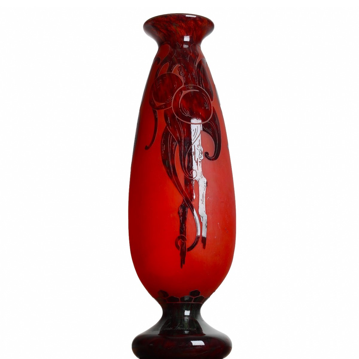 Spectaculaire Vase Prunes Le Verre Français Charles Schneider Circa 1919-1922 - 56 cm