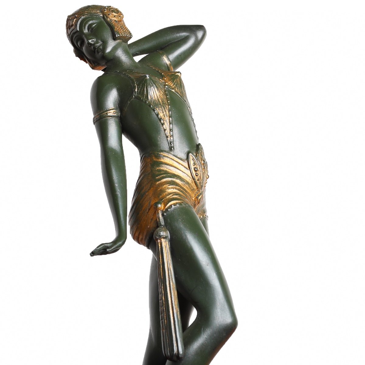 Sculpture Danseuse Orientale Mata Hari En Tenue Signée A. Leclerc Art Deco 1930-photo-2