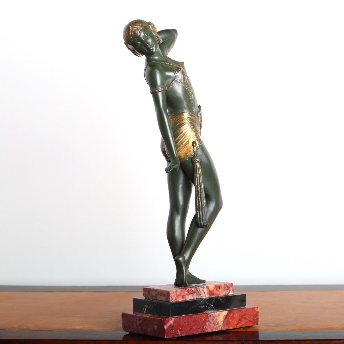 Sculpture Danseuse Orientale Mata Hari En Tenue Signée A. Leclerc Art Deco 1930-photo-4