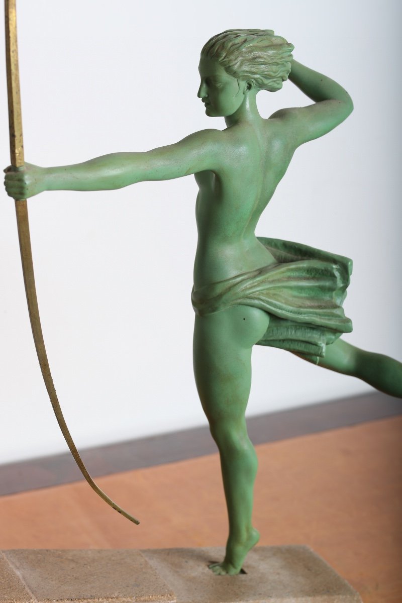 Spectacular Atalanta Sculpture Diana The Huntress Max Le Verrier De Marco, 1 M - 1925 Art Deco-photo-3