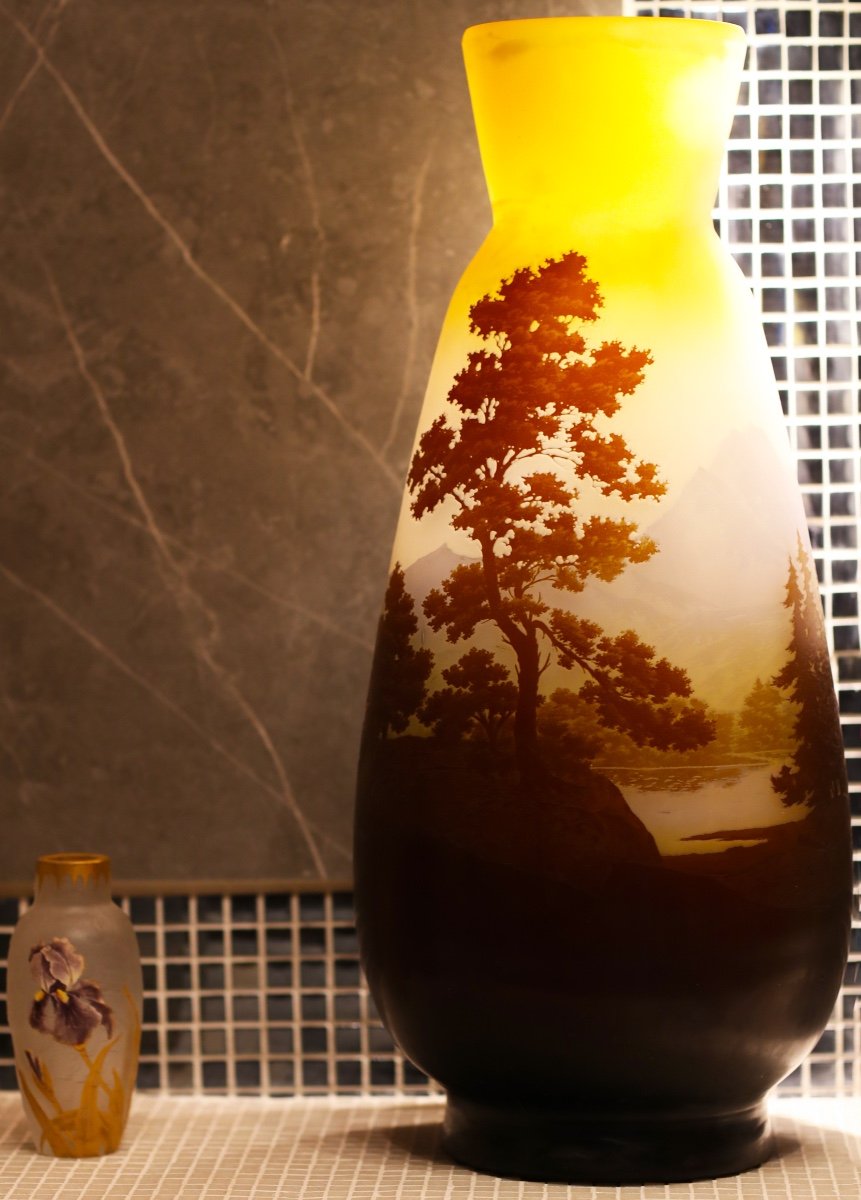 Very Large Vase Emile Gallé Vosges Landscape 20,5" - Circa 1900 Art Nouveau-photo-8