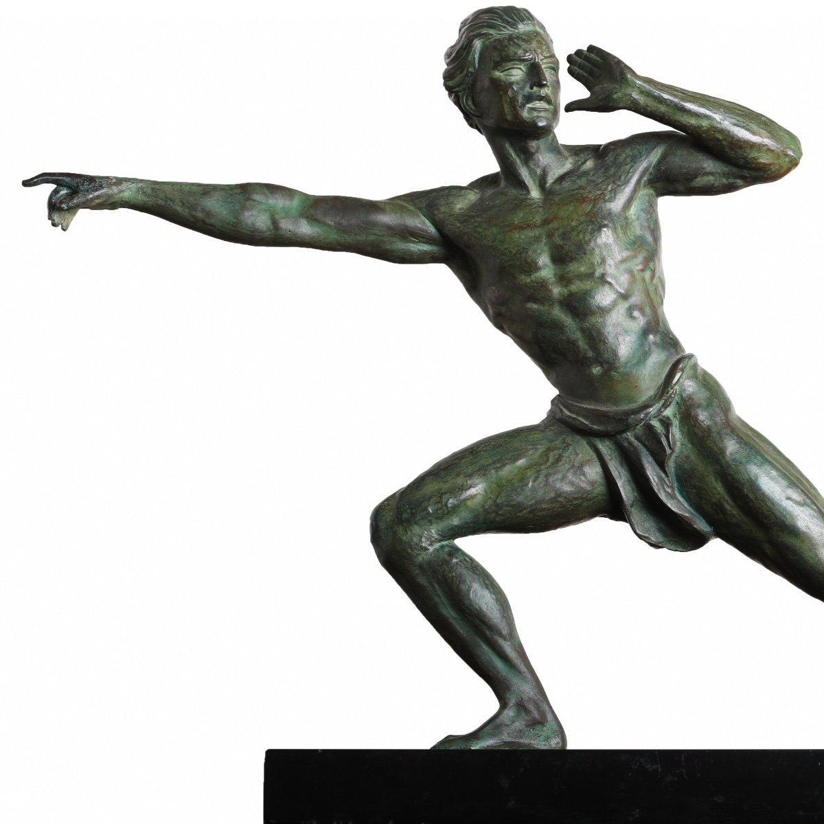 Grande Sculpture Homme Hélant Par Jean De Roncourt,  Le Verrier Fayral Bouraine - Art Deco 1930-photo-2